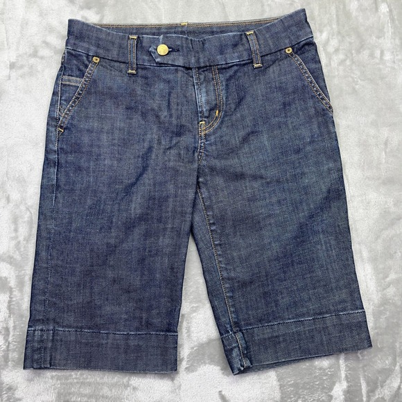 Citizens of Humanity Denim Bermuda Shorts Dark Wash Cuffed Hem Women 26 Fits 28" - Picture 1 of 10